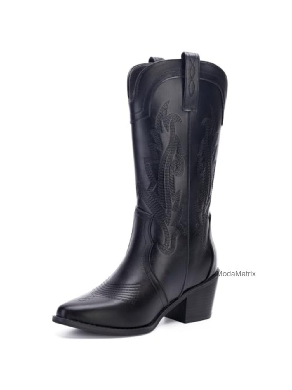 Women's Cowboy Boots Pointed Toe Mid-Calf Chunky Block Heel Western Boots